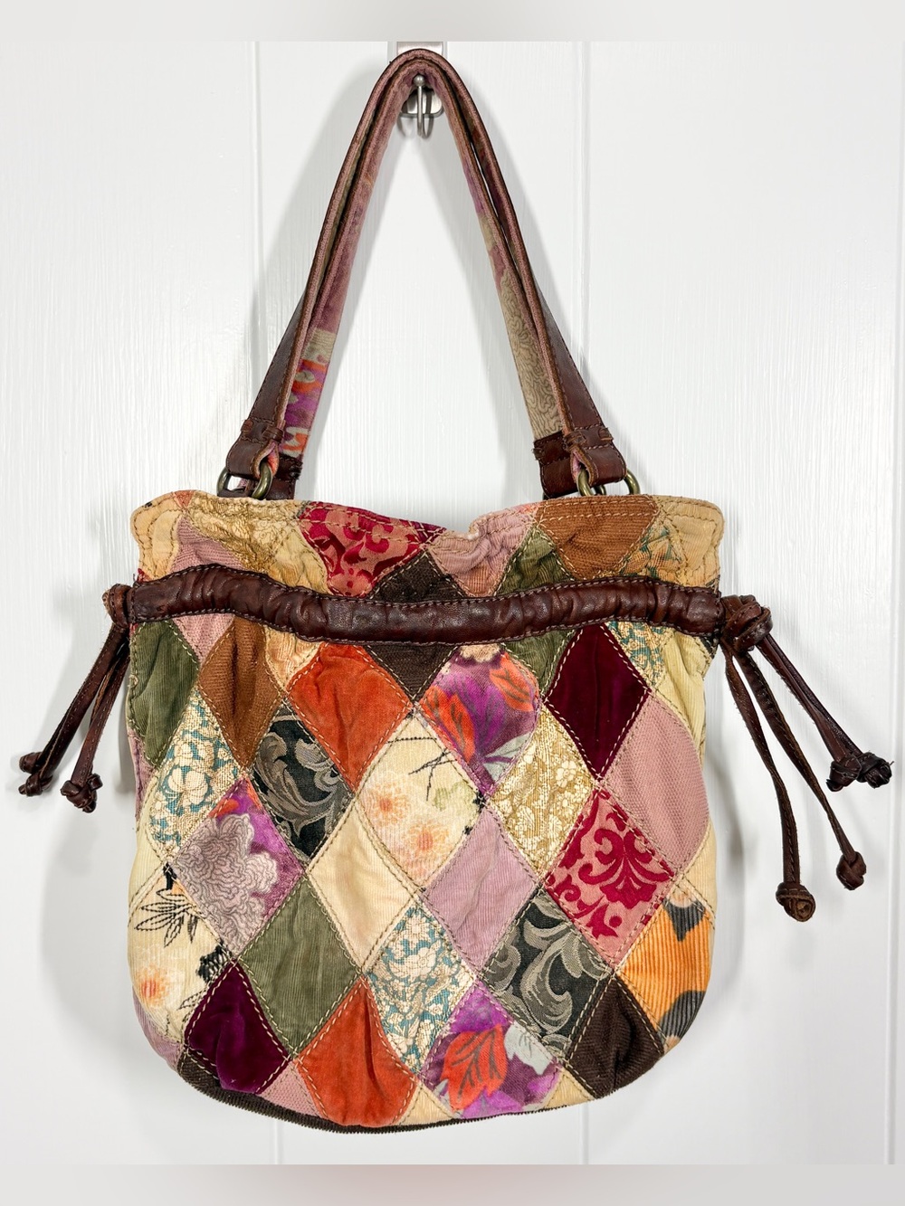 Lucky Brand Patchwork Mixed Media Cord Velvet Purse With Italian Leather